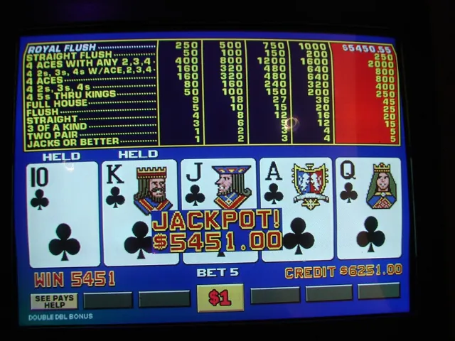Écran de vidéo poker affichant une quinte flush royale